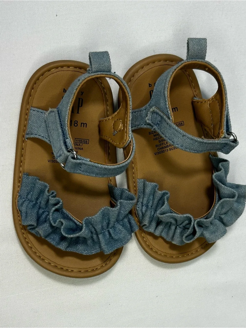 GAP Toddler Denim Ruffle Sandals - Light Blue